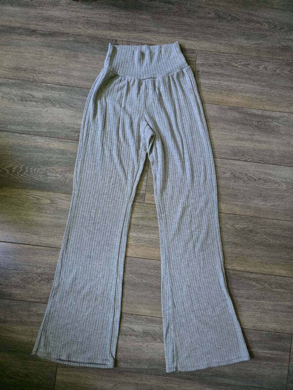 🛍3/$33 Ribbed High-Waist Wide-Leg Pants - Light Gray